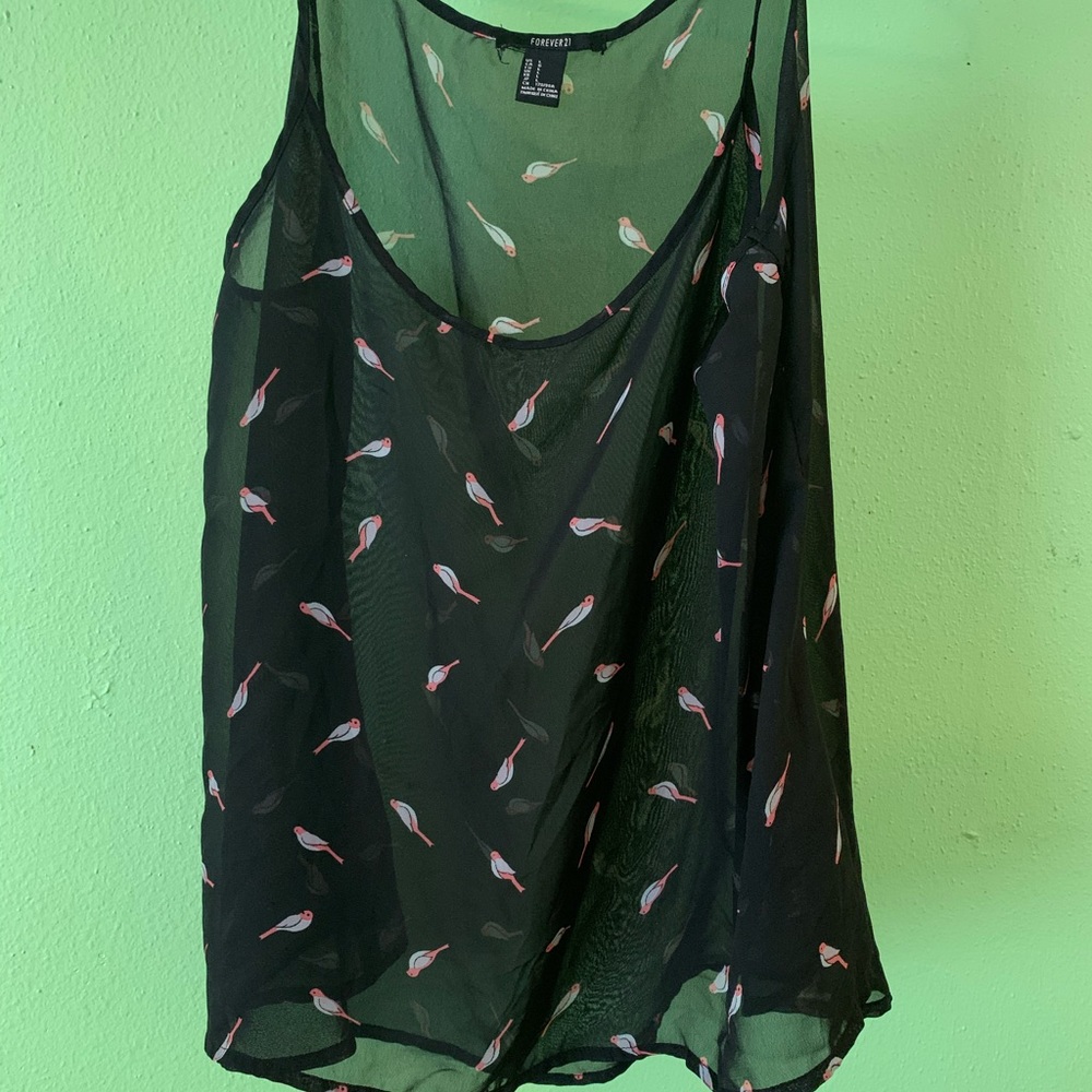 Sheer Forever 21 Bird Top Size L